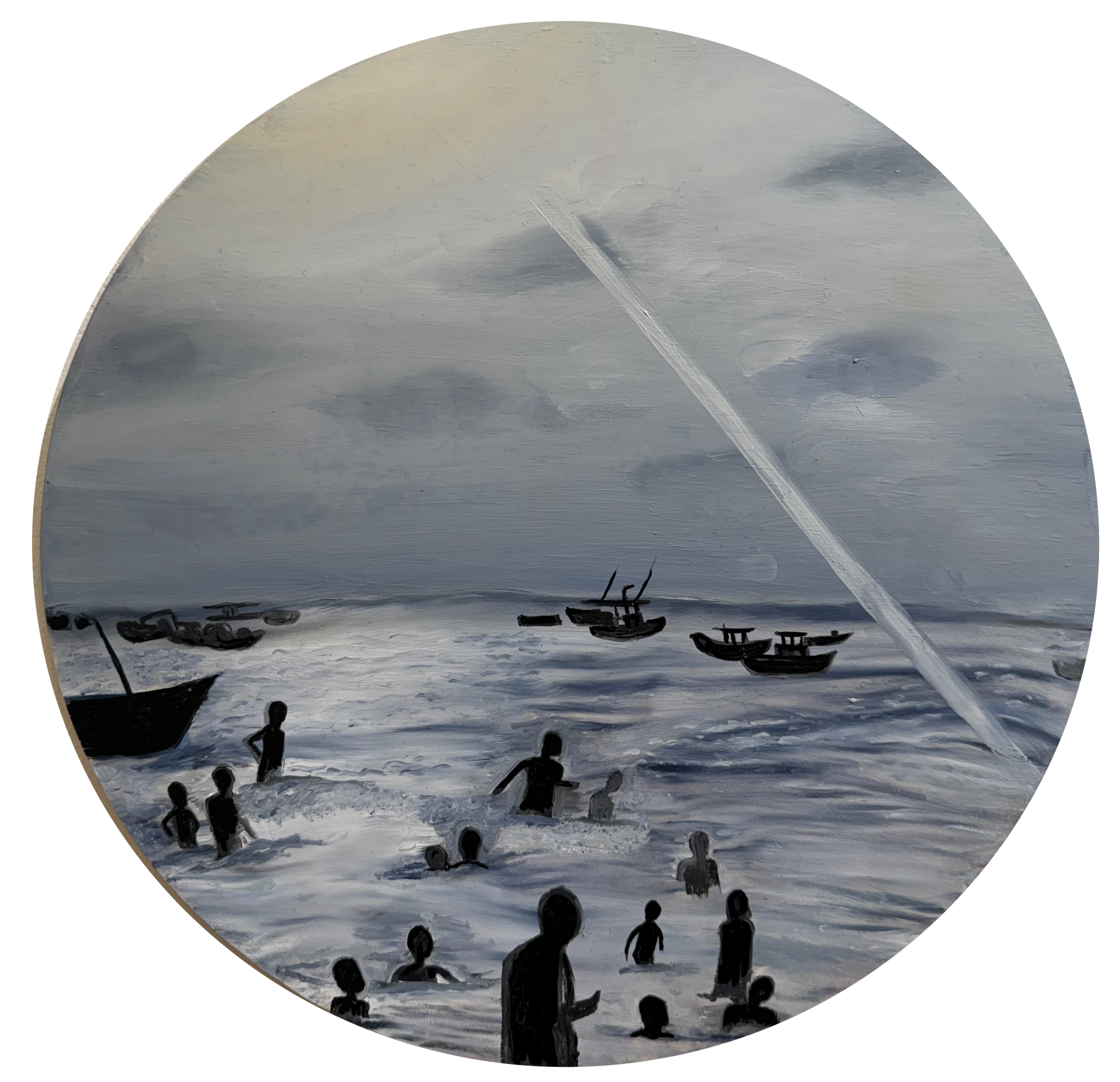 Free by Aminata Niang — Oil on circular wood panel, 14.5 in diameter